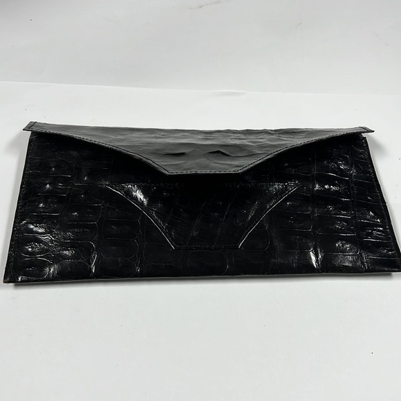 Crocodile Black Flat Envelope Clutch Bag - Picture 2 of 10